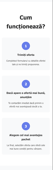 Previzualizare template ImoBid pe mobile - optimizat pentru telefon cu explicații pas cu pas